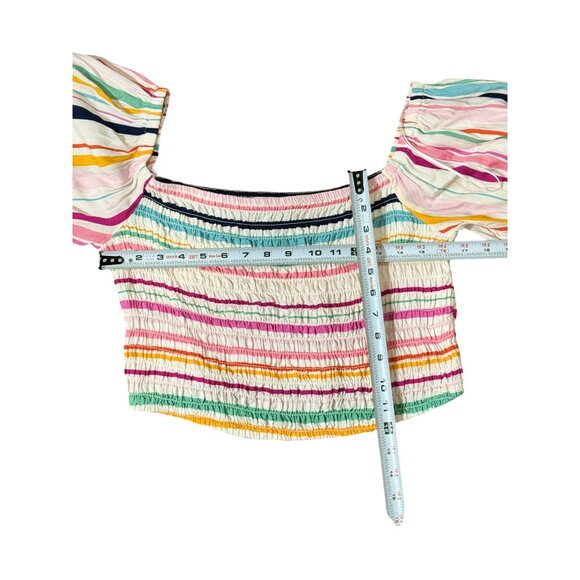 Eloquii Elements Womens Striped Smocked Puff Sleeve Top Sz XL Boho Peasant Beach - Picture 10 of 13